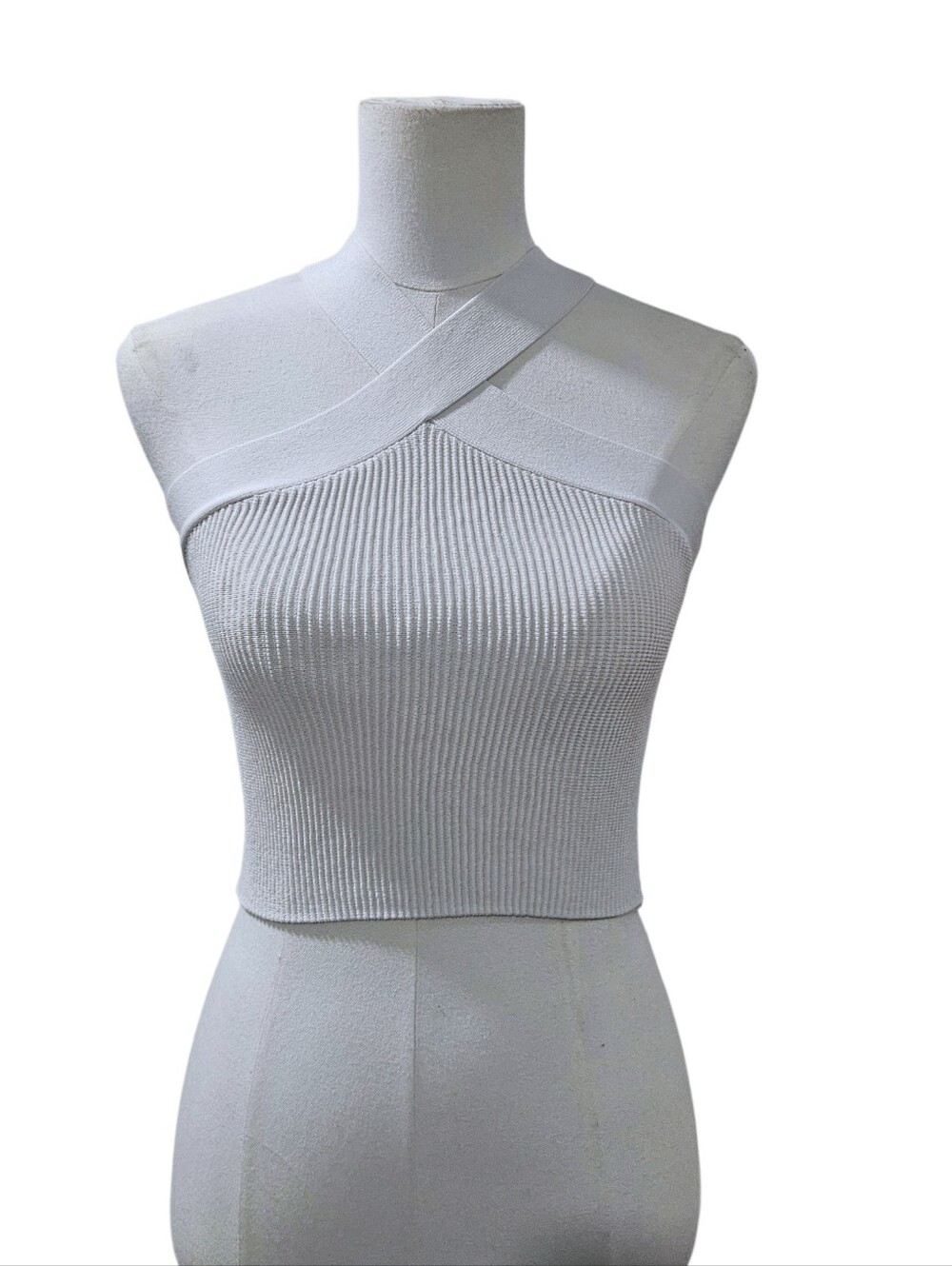 Quince Cropped Halter Sweater Knit Tank White S
